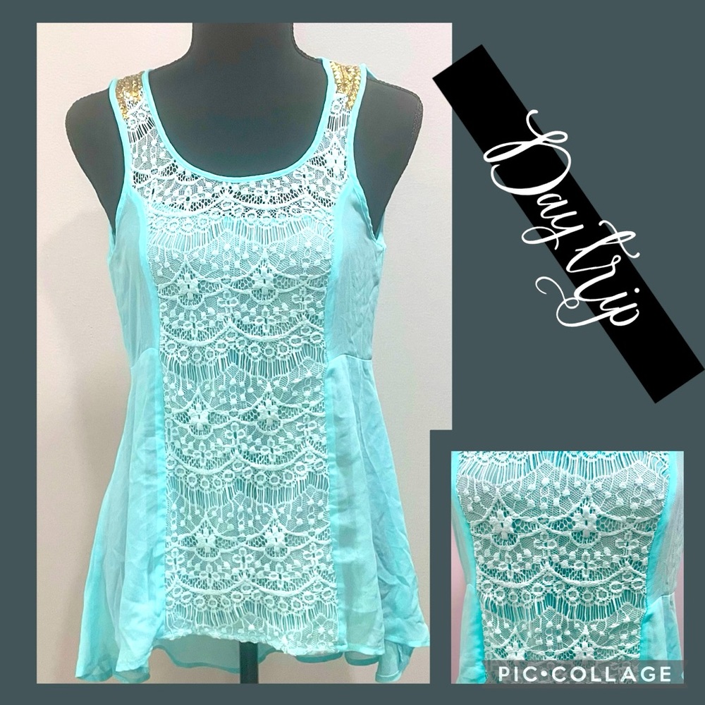 Day Trip 🐠 Sheer Lace Hi-Lo Tank